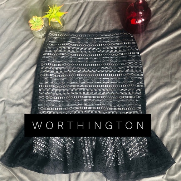 WORTHINGTON - SZ 12 BLACK LACE SKIRT - Picture 1 of 7